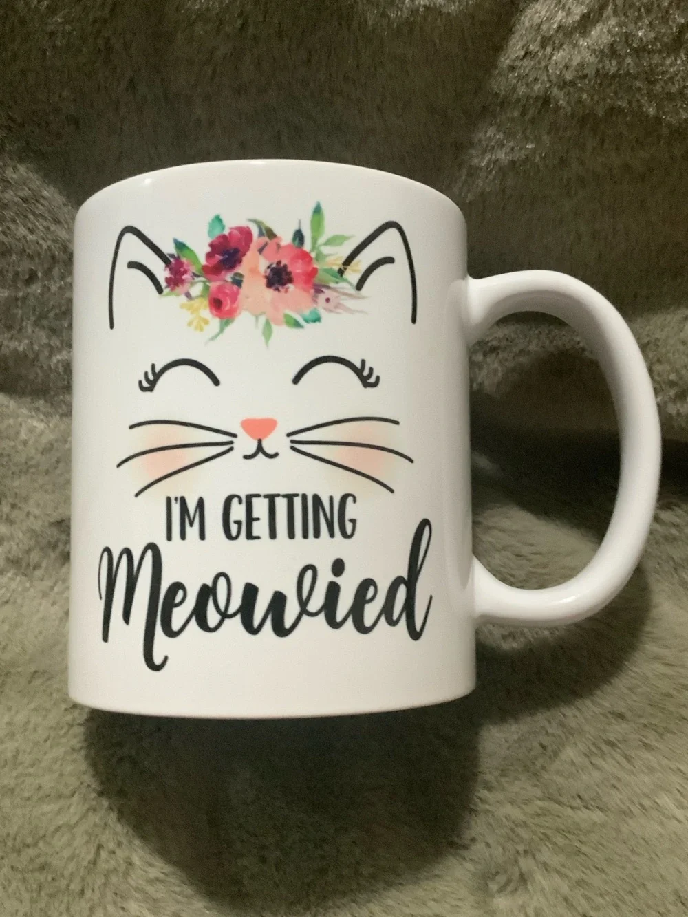 White Floral Cat 'I'm Getting Meowied' Coffee Mug